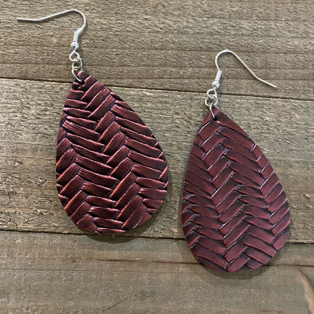 Maroon Faux Leather Earrings